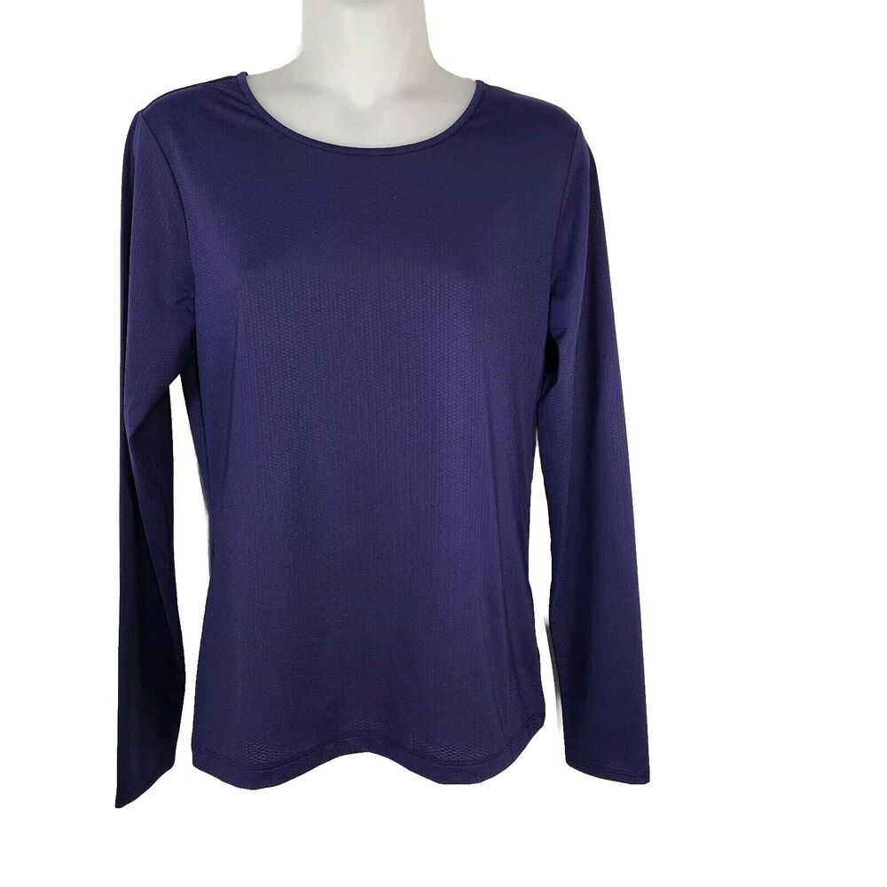 Lou & Grey Form Womens Top Small Blue Pullover Zip Back Athletic Pocket Stretch